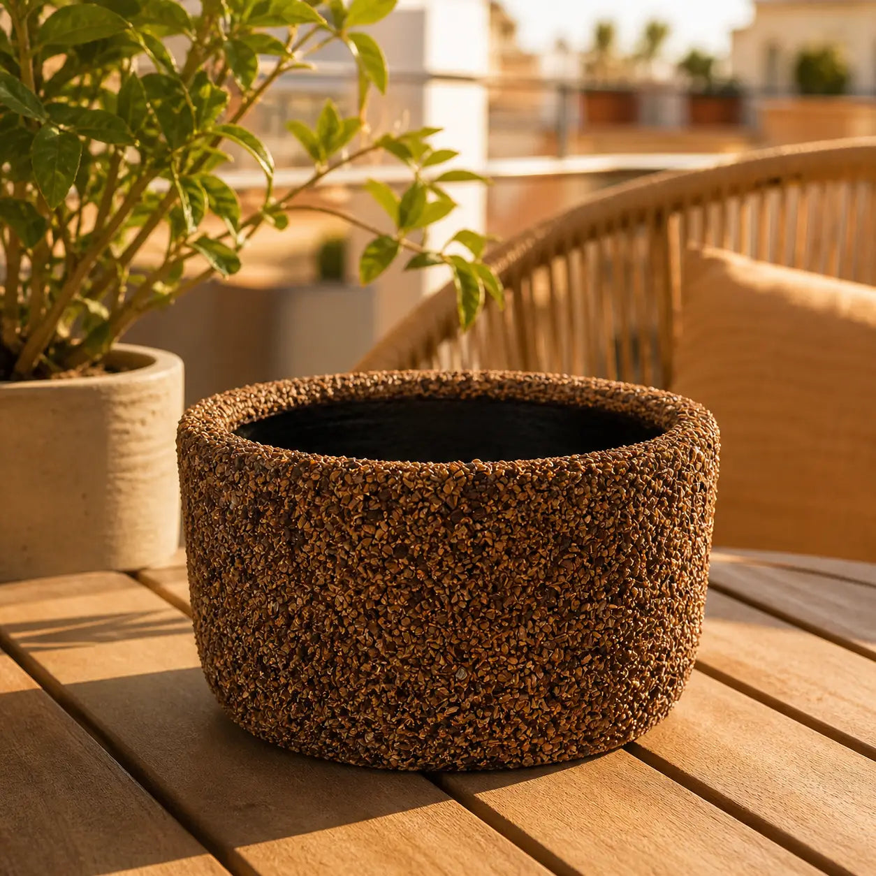 Macetero de Arcilla de Piedras Naturales con Drenaje | Ideal para Regalo y Plantas de Interior y Exterior