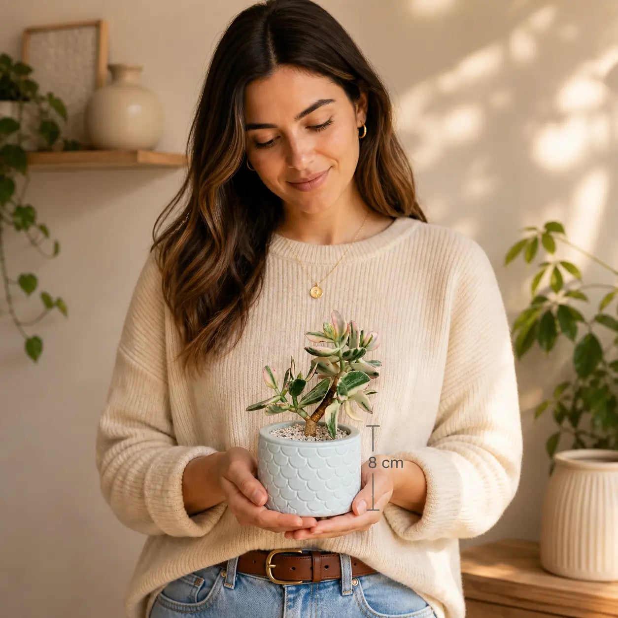 Pack Suculenta Árbol de Jade (Crassula Ovata) en Macetero de Hormigón Texturizado | Planta de Interior Decorativa y Regalo Original