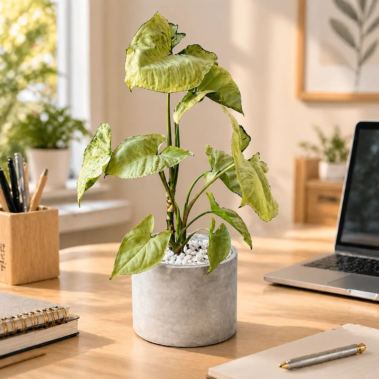 Pack Planta Syngonium White Butterfly con Macetero de Hormigón – Planta de Interior Decorativa Ideal para Regalo