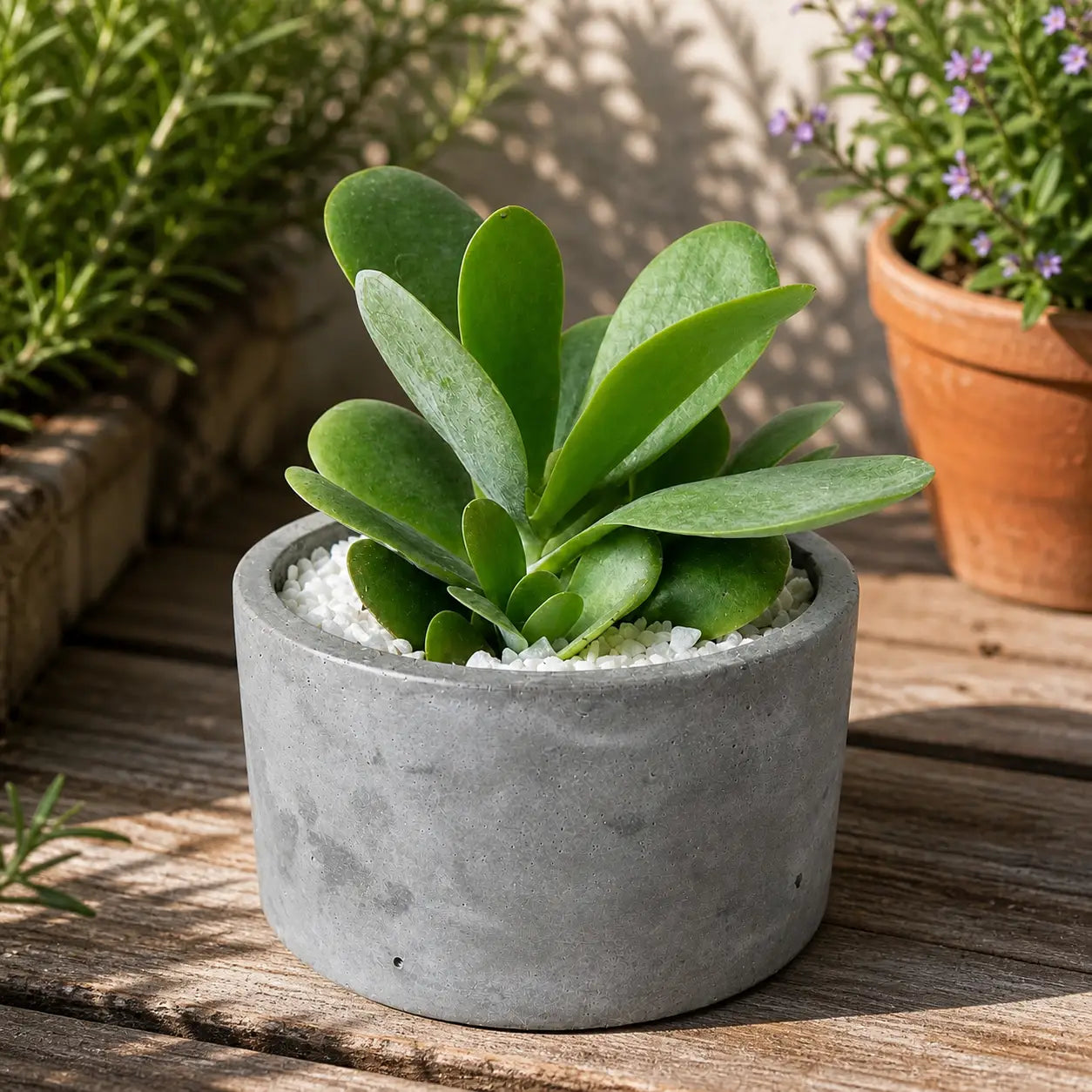 Pack Kalanchoe Luciae (Planta Paleta) + Macetero de Hormigón | Suculenta Decorativa que se Torna Roja al Sol