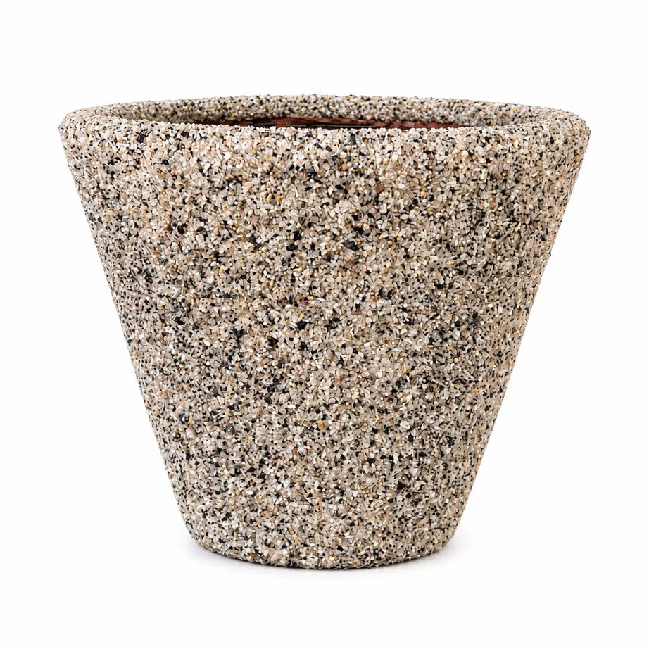 Macetero Cónico de Arcilla 18x20 cm con Drenaje | Recubrimiento Natural en Cuarzo y Materiales Orgánicos
