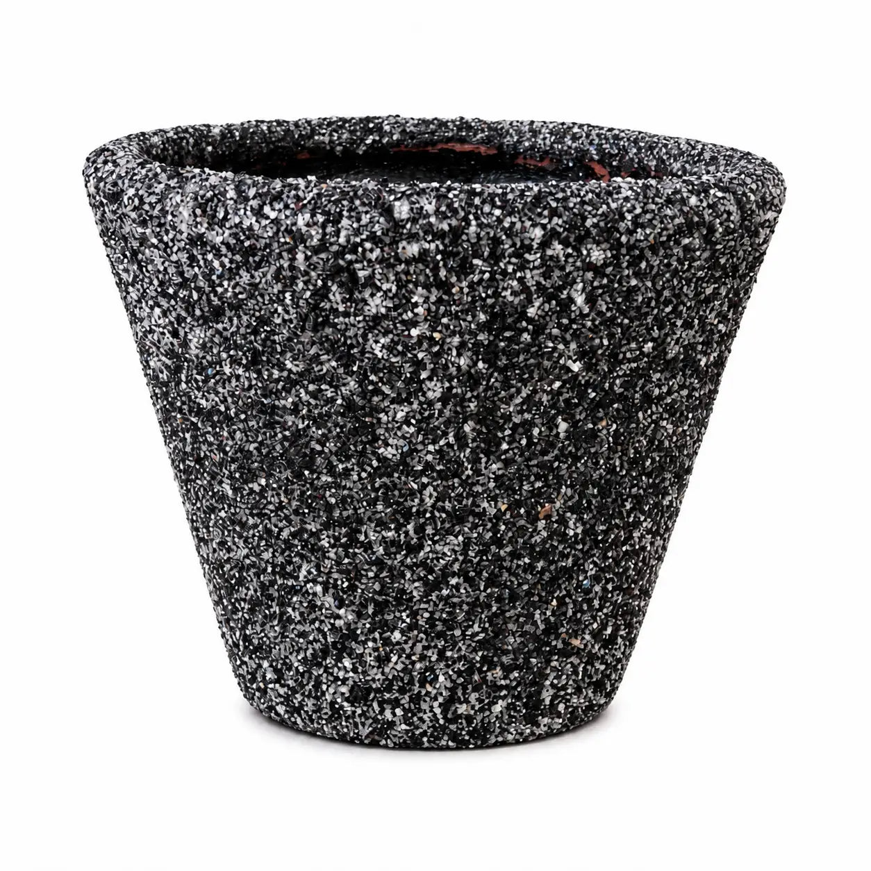 Macetero Cónico de Arcilla 18x20 cm con Drenaje | Recubrimiento Natural en Cuarzo y Materiales Orgánicos