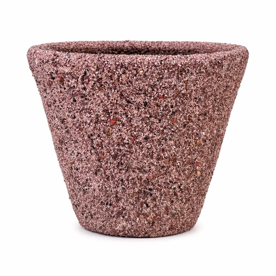 Macetero Cónico de Arcilla 18x20 cm con Drenaje | Recubrimiento Natural en Cuarzo y Materiales Orgánicos