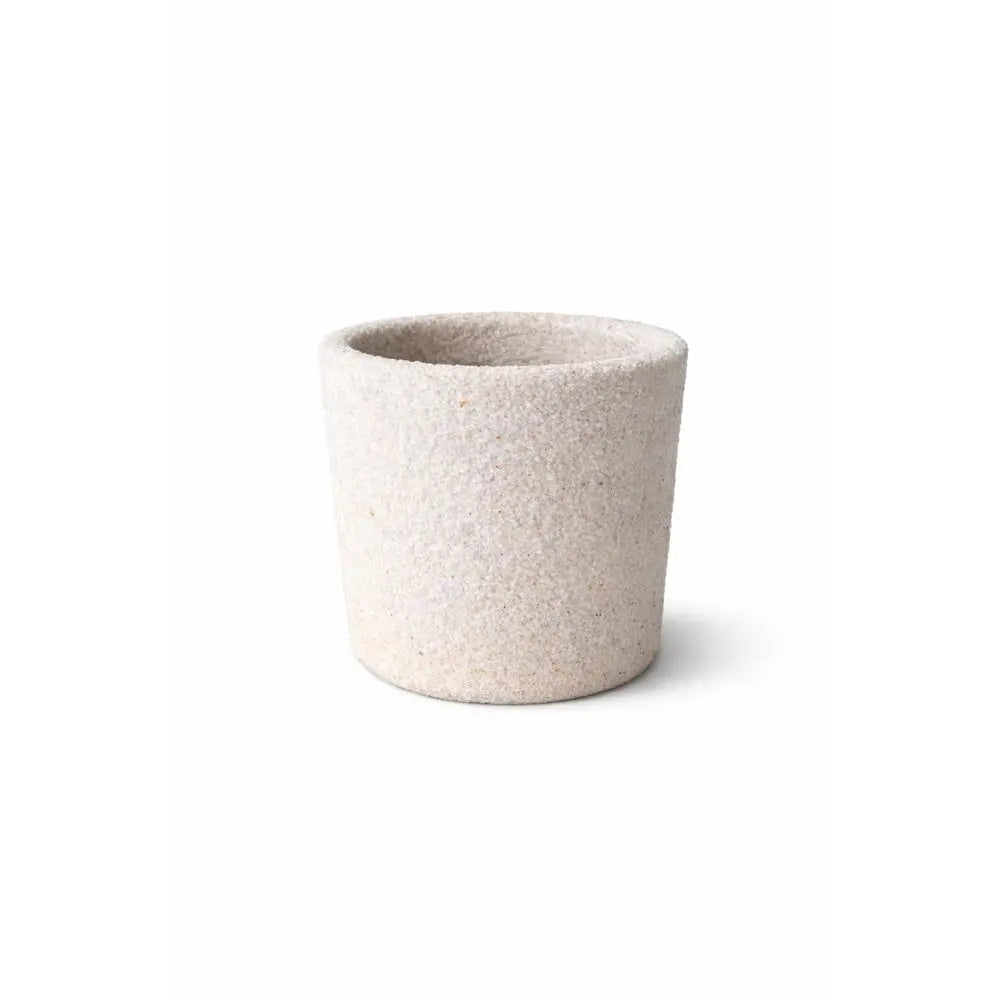 Macetero de Arcilla 14x14 cm con Drenaje | Recubierto en Cuarzo, Piedras Naturales, Cáscara de Nuez y Arena – Decoración Interior y Exterior