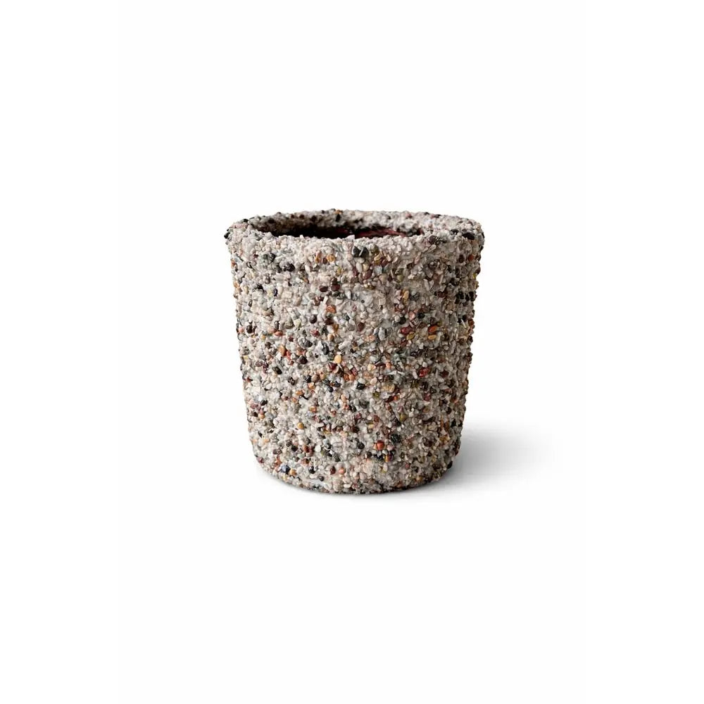 Macetero de Arcilla 14x14 cm con Drenaje | Recubierto en Cuarzo, Piedras Naturales, Cáscara de Nuez y Arena – Decoración Interior y Exterior
