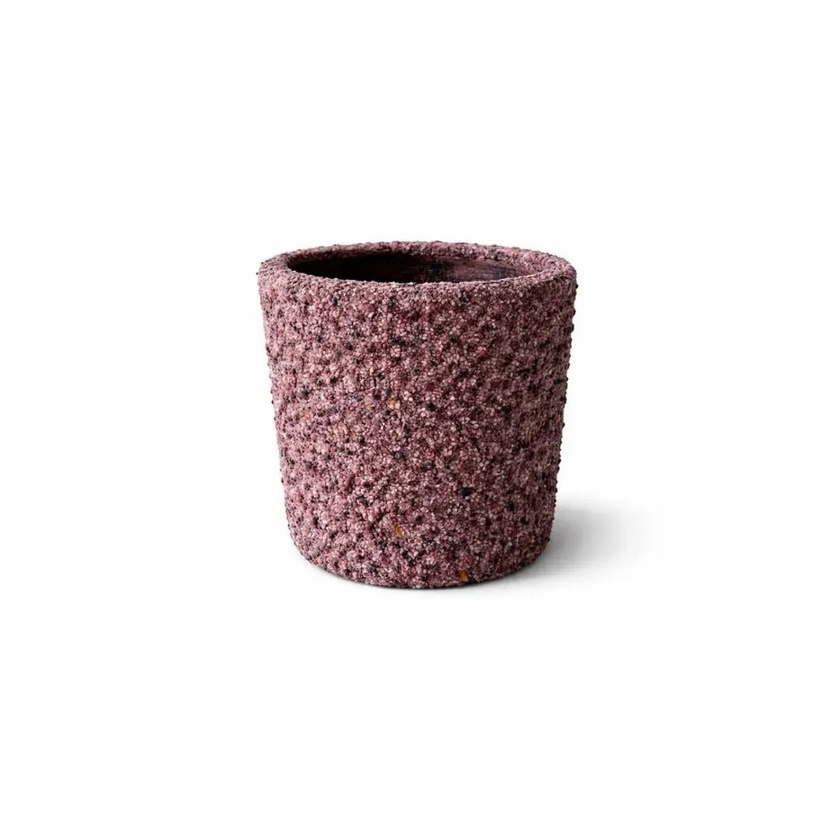 Macetero de Arcilla 14x14 cm con Drenaje | Recubierto en Cuarzo, Piedras Naturales, Cáscara de Nuez y Arena – Decoración Interior y Exterior