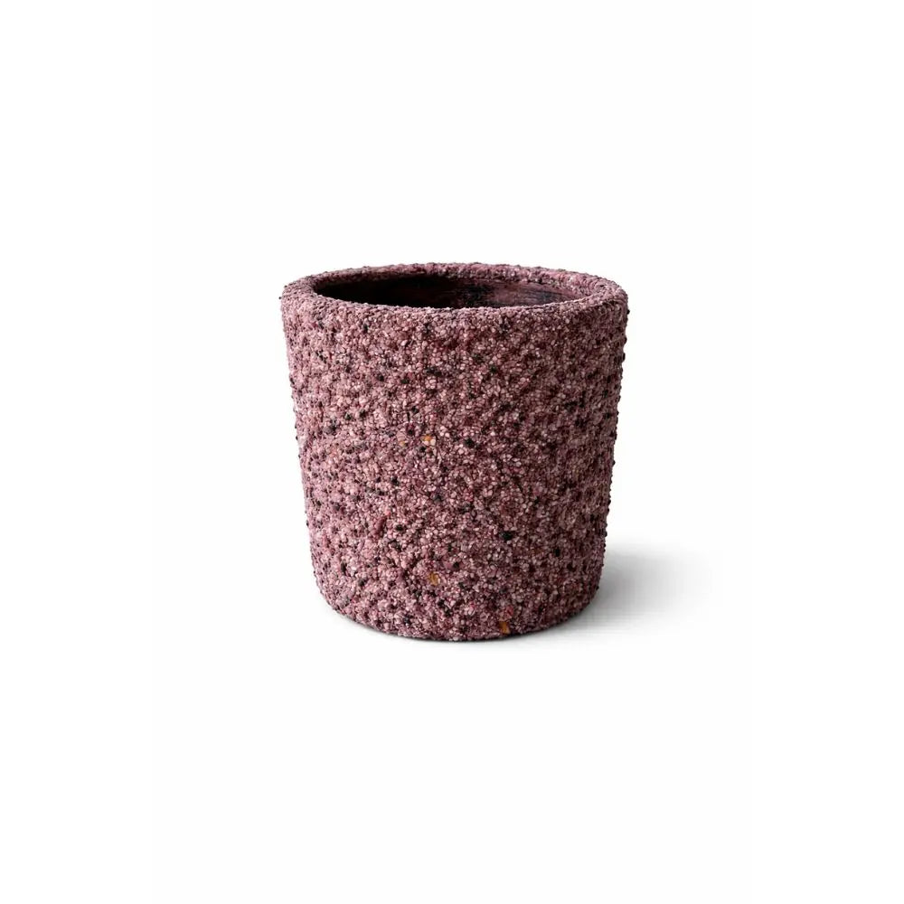 Macetero de Arcilla 14x14 cm con Drenaje | Recubierto en Cuarzo, Piedras Naturales, Cáscara de Nuez y Arena – Decoración Interior y Exterior